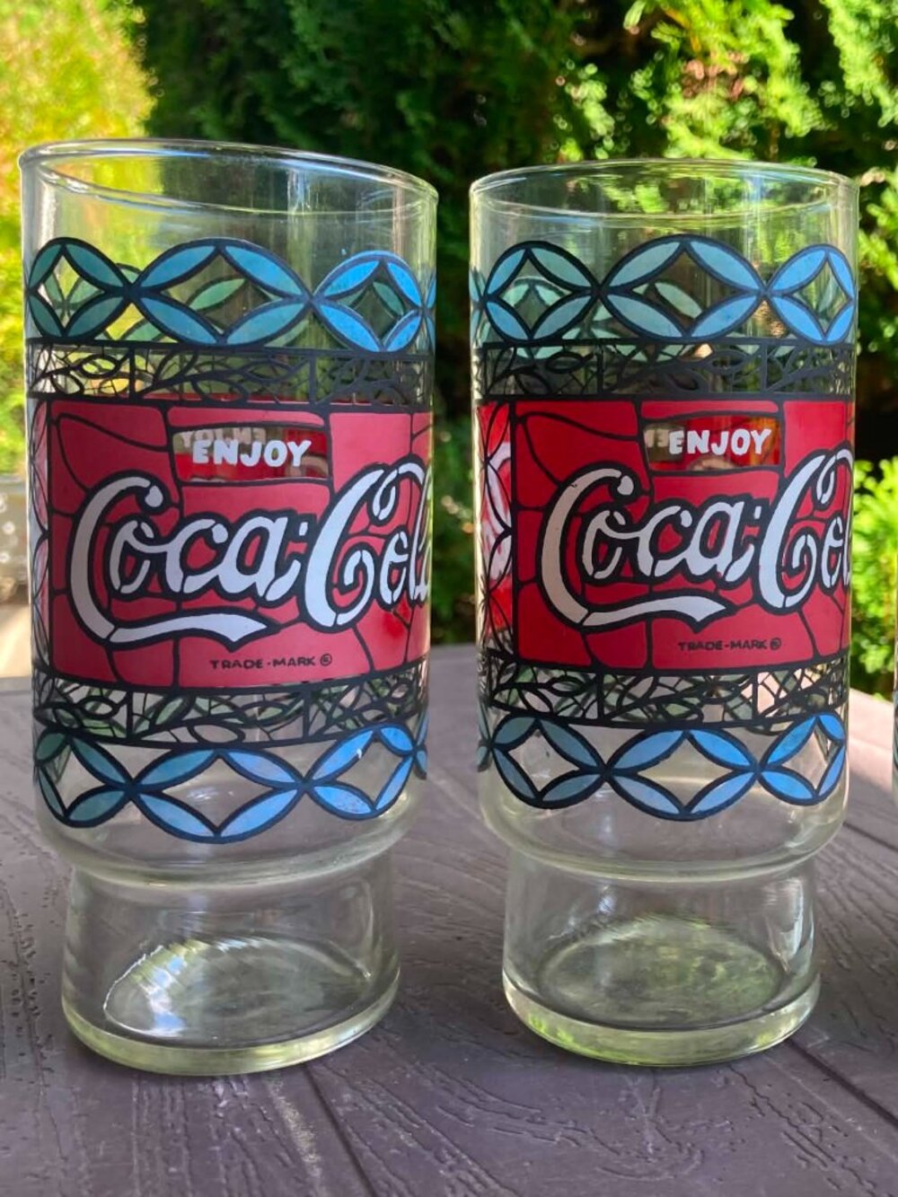 LOT OF 3 RARE 1970s Coca Cola stained glass Enjoy style Vintage 12oz Tumblers - Picture 3 of 5